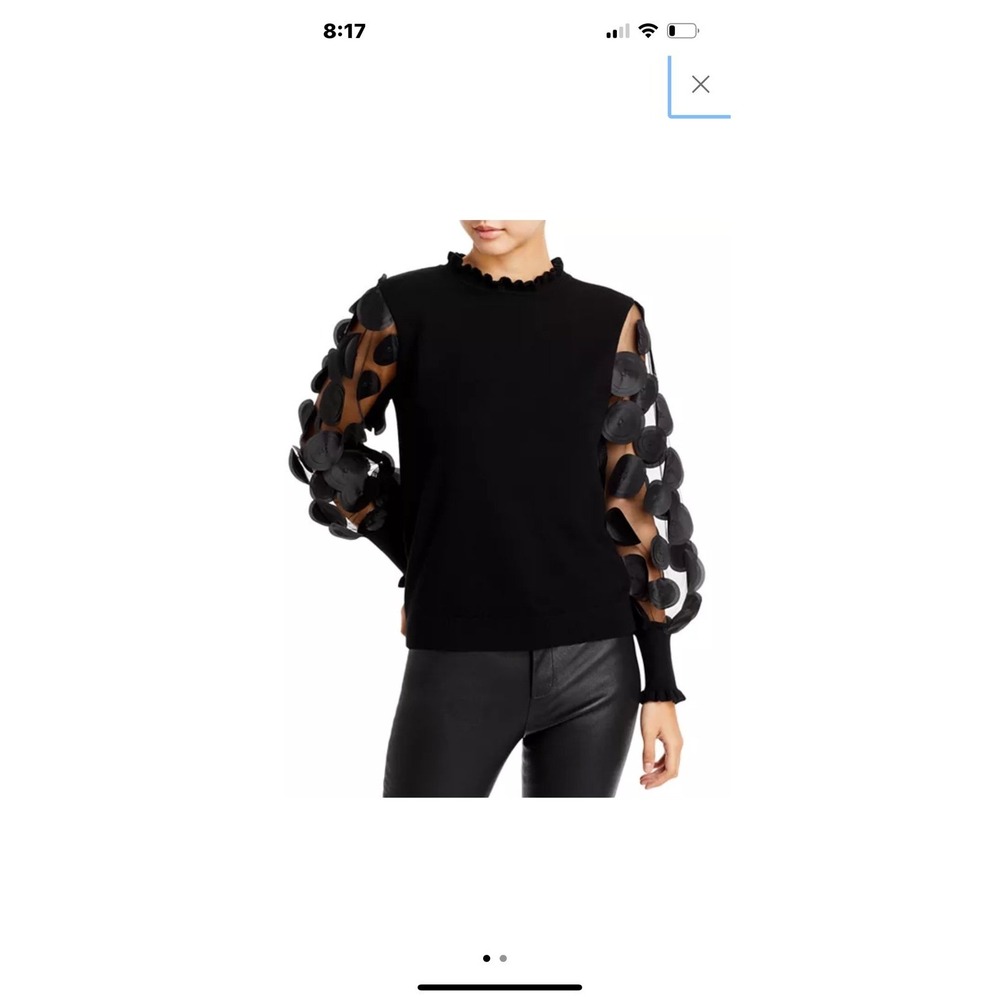 Siomi Milano‎ Black 3D Floral Sleeve Sweater Medium Statement Sleeve Knit NWT